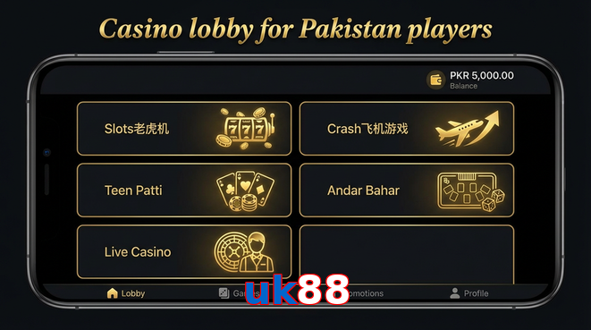 Lobby view of Uk88 for Pakistan users